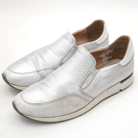 Bon Bonite Silver Leather Slip-On Athletic Fashion Sneakers Size 38 US 7.5-8 - Picture 1 of 10